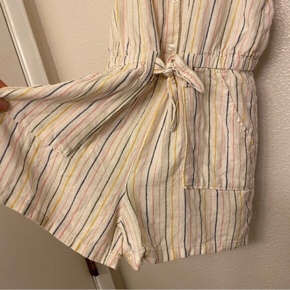 Old Navy linen Tie-Front striped Utility Romper jumpsuit shorts beach L 10/12 - Picture 13 of 13